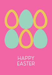 Happy easter minimal greeting card, poster, cover with easter eggs. Easter template. Vector Illustration	