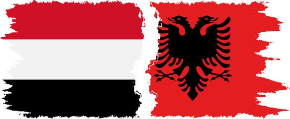 Albania and Yemen grunge flags connection vector