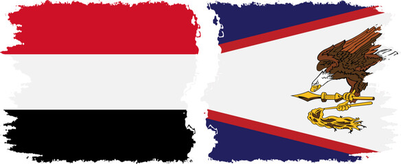 American Samoa and Yemen grunge flags connection vector