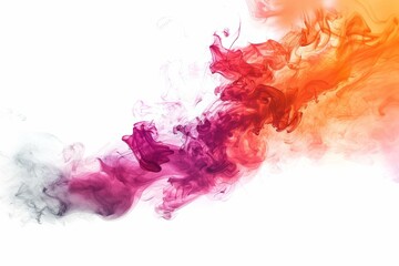 Colorful smoke swirls transitioning from purple to orange against a white background