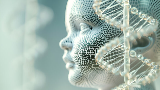 editing a baby&rsquo;s genes to reduce serious health risk, portrait of a baby with gene map, genome sequence , maths formula