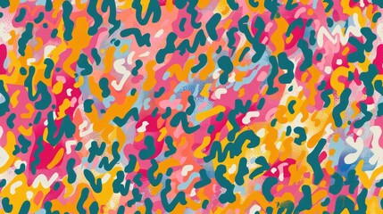Abstract aesthetic vibrant colourful hand drawn background in naive art style with shapes, brush strokes, dots, lines. Textured boho wallpaper, art print, poster, creative banner