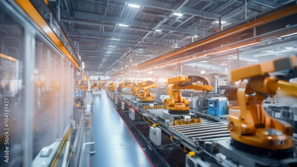 Aufkleber The robot arm is produced in a modern factory where robots do the work instead of humans.