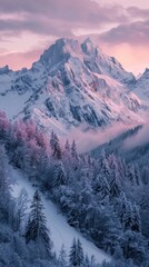 Sunset in the mountains, snow mountains