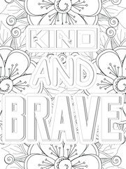 Kindness Quotes Flower Coloring Page Beautiful black and white illustration for adult coloring book