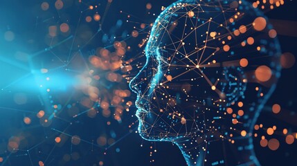 A Profile of a digital human head with data streams