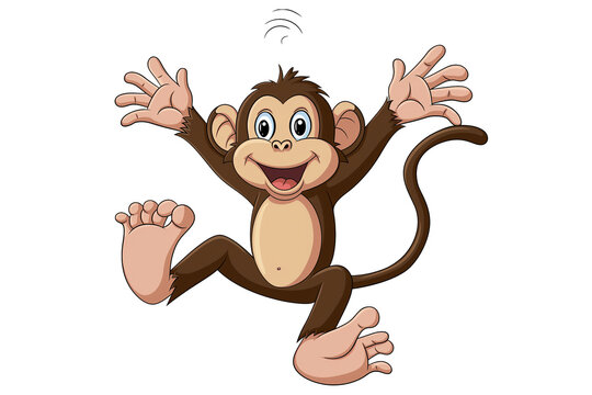 Monkey cartoon character jumping happily on transparent background