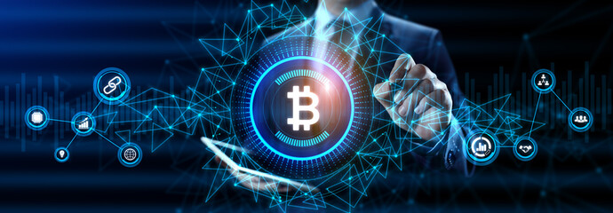 Bitcoin cryptocurrency growth stock market trading financial technology concept.