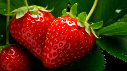 a close up of a strawberry with water droplets