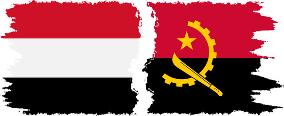 Angola and Yemen grunge flags connection vector