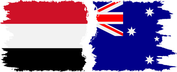 Australia and Yemen grunge flags connection vector