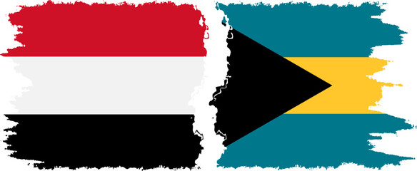 Bahamas and Yemen grunge flags connection vector