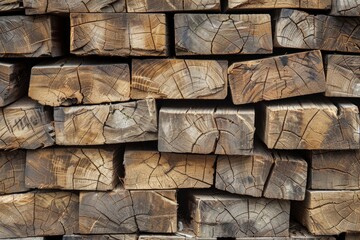 Rustic Texture Close-Up of Stacked Wooden Bricks for a Natural Background, High-Resolution Photography