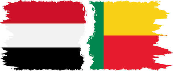 Benin and Yemen grunge flags connection vector