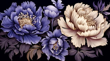 Fotobehang Vintage peony embroidered seamless patterns for creative fabric printing and crafts © Aliaksandra
