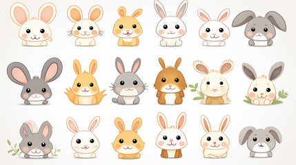 Adorable Collection of Cartoon Bunnies in Various Poses Generative AI