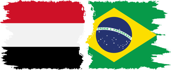 Brazil and Yemen grunge flags connection vector