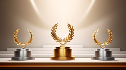 Winner award podium prize silver gold trophy win champion pedestal first stage bronze sport. Podium background winner 3d award ceremony medal platform laurel best place second third design light event