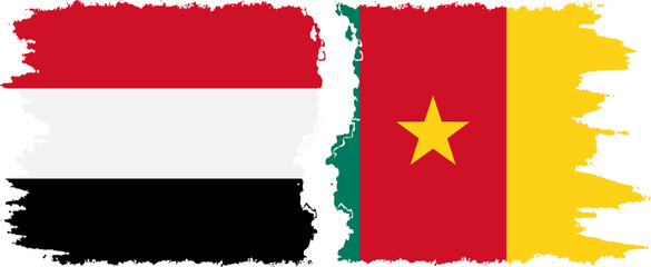 Cameroon and Yemen grunge flags connection vector
