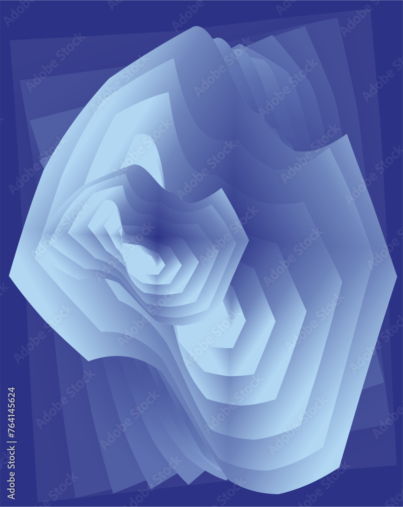 Poster composition of geometric and abstract shapes with blue gradient tones and a blue background color fo