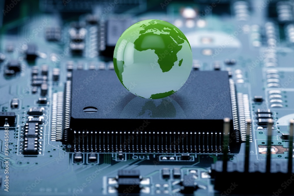 Poster concept of technology globe on data circuit board