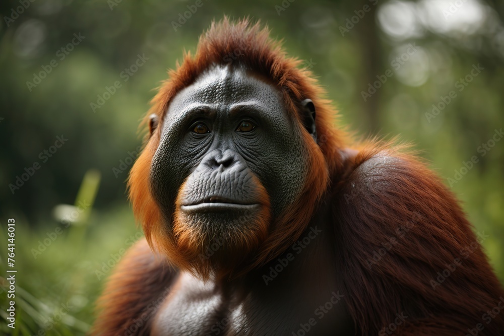 Wall mural close up of an orangutan looking at something