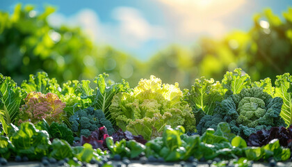 Fresh kale field. Curly kale fresh green leaves on field. Bunches of fresh kale in the garden. Curly cabbage leaf kale plant field leaves. Bio organic plantation. Brassica oleracea. - obrazy, fototapety, plakaty