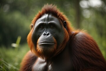 close up of an orangutan looking at something - obrazy, fototapety, plakaty