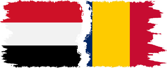 Chad and Yemen grunge flags connection vector