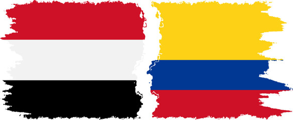 Colombia and Yemen grunge flags connection vector