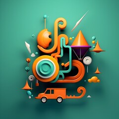 Fototapeta premium Vibrant 3D Cartoon Flat Design Showcasing Creative Dimension and Form