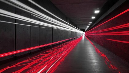 A light trail of neon red and silver