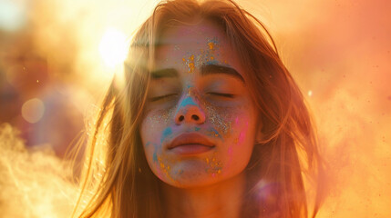 People on a color powder festival