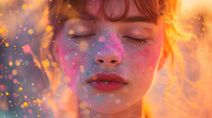 People on a color powder festival