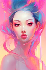 Vibrant Kawaii Fantasy: Asian Woman Surrounded by the Radiant Hues of Candy Colors
