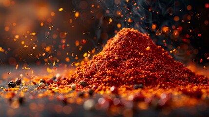 Crisp white surface highlighting a heap of bright red paprika, its vivid color and smoky aroma promising to add zest to any dish.