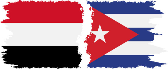 Cuba and Yemen grunge flags connection vector