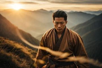 Tischdecke asian man fighter practices martial arts in high © juanpablo
