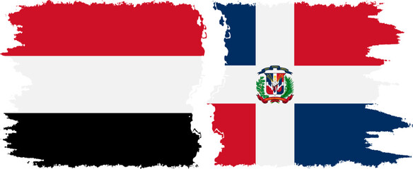 Dominican Republic and Yemen grunge flags connection vector