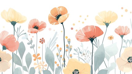 Pastel Flower Clipart: Organic Shapes, Desaturated Colors for Nursery Art on White Background