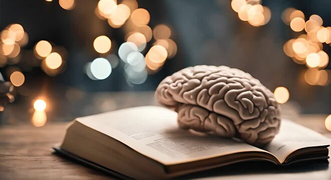 Brain on top of a book.