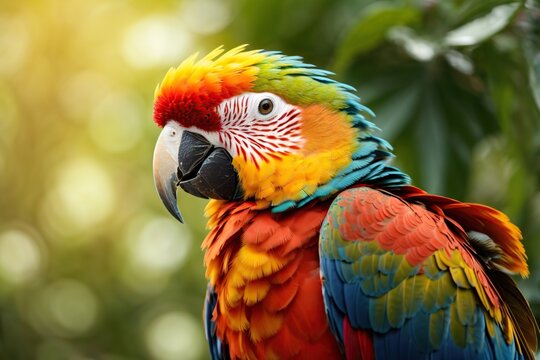 beautifully red parrot macaw bird in color blue and green
