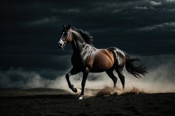 Obraz na płótnie Canvas black horse runs on dark sky