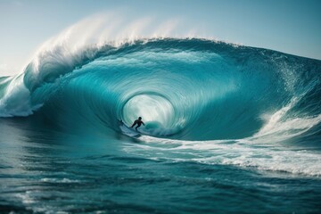 blue ocean surfing wave - obrazy, fototapety, plakaty