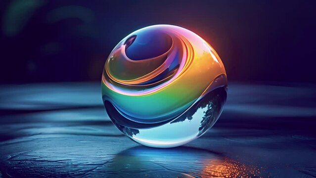 Neon shape futuristic deform. 3d render abstract art video of surreal 3d ball or sphere in curve wavy round and spherical lines forms in transparent glass material  glowing blue purple neon gradient