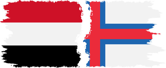 Faroe Islands and Yemen grunge flags connection vector