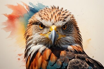 Fototapeta premium eagle looking to the camera paint in watercolors