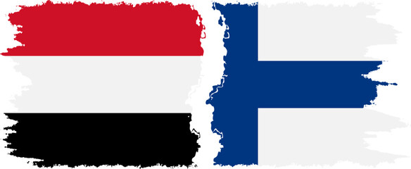 Finland and Yemen grunge flags connection vector