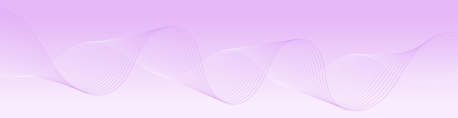 Abstract background with waves for banner. Web banner size. Vector background with lines. Element for design isolated. Purple and white gradient. Summer, spring, beauty