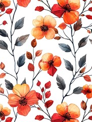 Fototapeta premium Soft Nature Sketches: Minimalist Line Drawings of Leaves and Flowers in Bold Colors